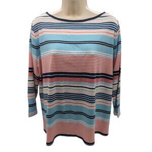 Talbots Womens Striped 3/4 Sleeve Boatneck Top Size M 100% Cotton Multicolor
